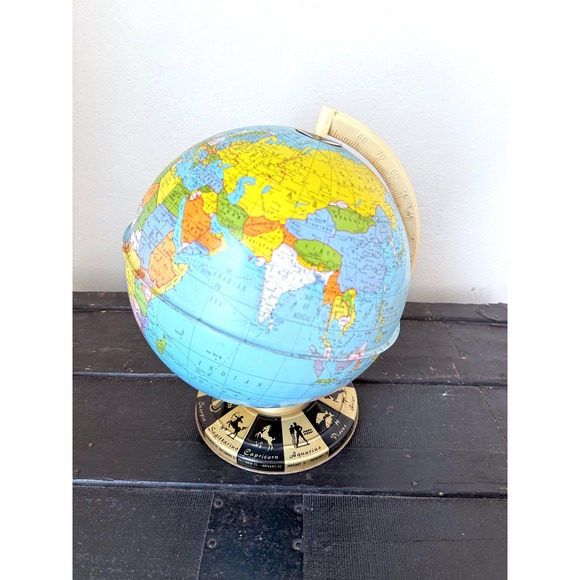 Zodiac Sign Vintage World Globe - Metal World Globe Vintage Globe World Map 1960 - Picture 4 of 9